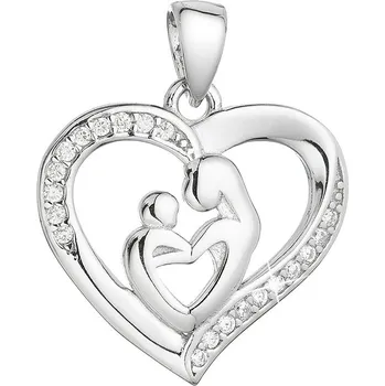 Přívěsek Stříbrný přívěsek srdce matka a dítě se zirkony bílé 14019.1