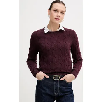 Pánský svetr Vlněný svetr Tommy Hilfiger WW0WW43586 burgundské 93A, vel. M