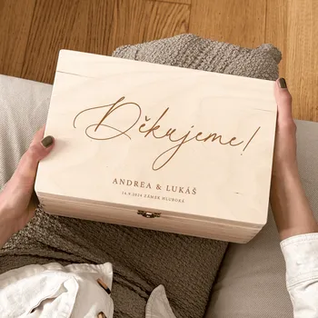 Svatební dekorace Woodify Dřevěný svatební box Děkujeme Velikost: Velikost XS (22x16x8,5)