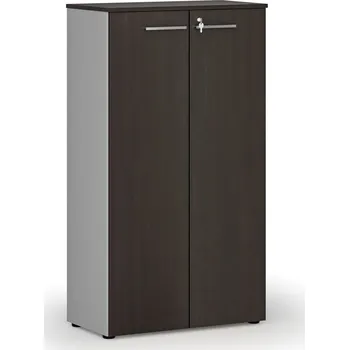 Kancelářská sestava Kancelářská skříň s dveřmi PRIMO GRAY, 800 x 420 x 1434 mm, šedá/wenge
