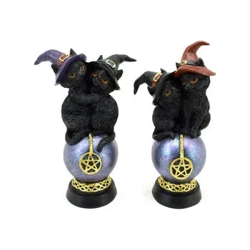 Dekorace - soška - Kočka - Čarodějnice - Duhový pentagramový orb