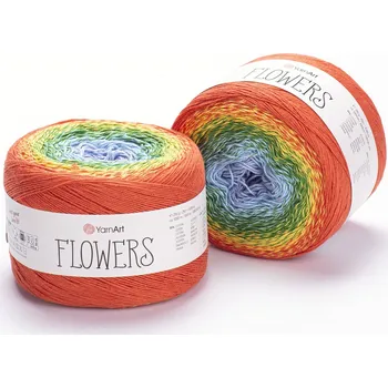 Yarn Art příze Flowers 255 lila, modrá, jarní zelená, žlutá, oranžová