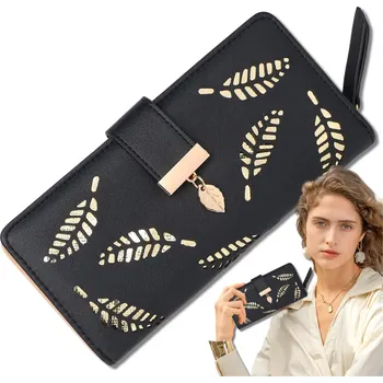 Peněženka Elegantní Dámská Peněženka na Zip, Černo-Zlatá, z Ekologické umělé kůže, 18.5x9.5x3 cm