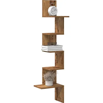 police vidaXL Nástěnná rohová police old wood 32x32x127,5 cm kompozit