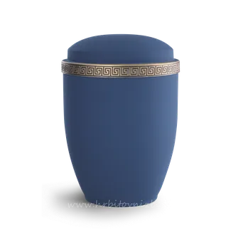 Smuteční dekorace Ocelová urna modrá se zlatým dekorem prémiová