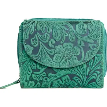 Tyrkysovo-šedá dámská kožená peněženka Lozano s květinovou ražbou (RFID)