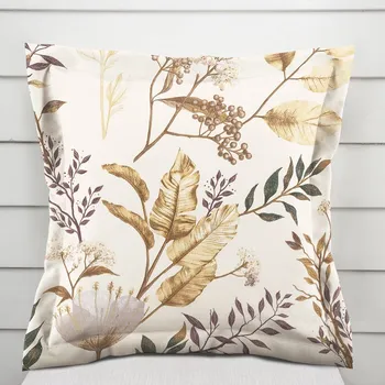 Povlak na polštářek Bavlněný povlak na polštář s lemem Sandra SA-544 Podzimní větvičky na krémovém 45 x 45 cm