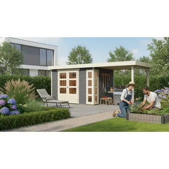 Zahradní stavba dřevěný domek KARIBU KERKO 4 + přístavek 240 cm (82941) terragrau