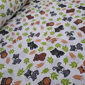 Pro útulný domov bavlněná látka LESNÍ ZVÍŘÁTKA NA BÍLÉ