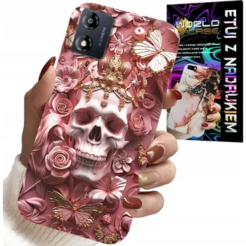 Pouzdro na mobilní telefon POUZDRO PRO MOTOROLA MOTO E13 - ŽENSKÉ, MÓDNÍ, LEBKA S RŮŽEMI