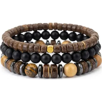 Souprava šperků B-TOP Pánská sada náramků z kokosových korálků, hematitu a přírodního kamene