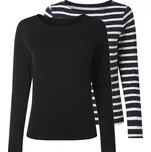 esmara® Dámské triko s dlouhými rukávy s BIO bavlnou, 2 kusy (pruhy / navy modrá, M(40/42))
