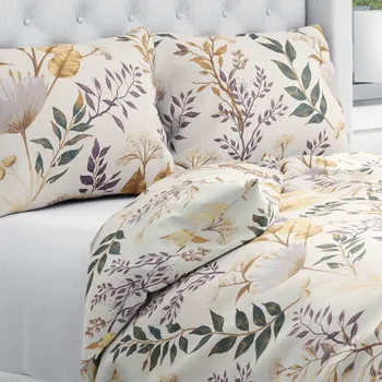 Povlečení Bavlněné ložní povlečení Sandra SA-544 Podzimní větvičky na krémovém Jednolůžko 140x200 a 70x90 cm