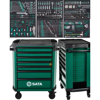 SATA dílenský vozík / skříňka na nářadí se 7 zásuvkami a vybavením, 368 dílů