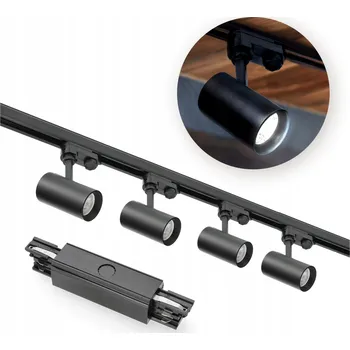 Bodové svítidlo Třífázový lištový systém 1m+1m lišta, vnější I spojka, 4x Svítidlo, 2x koncovka ČERNÁ