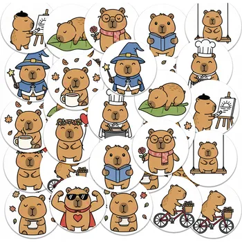 samolepka Samolepky do sešitu 23 ks KRUHY - KAPYBARA ZVÍŘATA MÓDNÍ ROZTOMILÉ