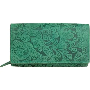 Peněženka Tyrkysovo-šedá kožená peněženka s ražbou s motivem růží s ochranou dat (RFID)