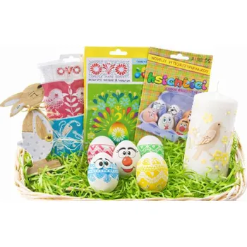 Velikonoční dekorace Velikonoční tvoření a dekorace sada dřevěné dekorace, svíčky, barvy na vajíčka 5 g, samolepky, smršťovací košilky červené