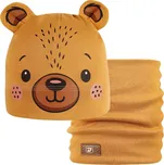 Dětská bavlněná čepice s nákrčníkem Zoo - zvířátka - vzor 04 - tmavě hořčicová - medvídek 52 - 54