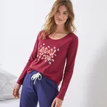 Blancheporte Pyžamové tričko s dlouhými rukávy a středovým potiskem Beautiful bordó 46/48