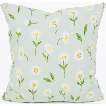 Povlak na polštářek Bavlněný povlak na polštář Renforcé 40 × 40 cm - Sedmikrásky šedozelené/bílé