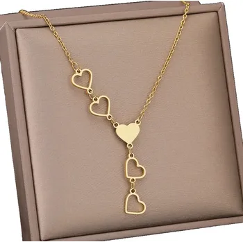 Náhrdelník Camerazar Dlouhý elegantní zlatý náhrdelník se srdcem z chirurgické oceli