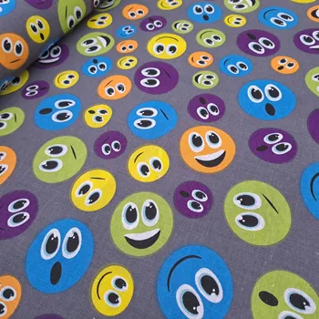 Pro útulný domov bavlněná látka SMAJLÍCI NA ŠEDÉ