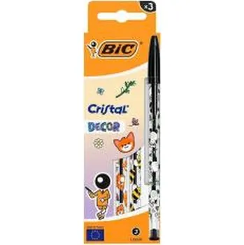 Długopis Cristal Kawaii 1mm czarny 3szt BIC