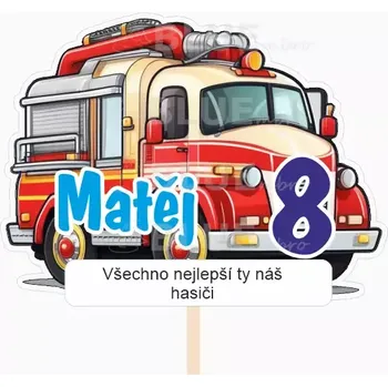 Party dekorace Personalizovaný zápich Hasičské auto se jménem 130 mm