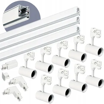 Bodové svítidlo Třífázový lištový systém 3m (1m+1m+1m), 9x Svítidlo, spojka L BÍLÁ sada