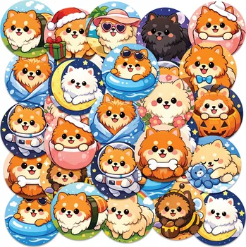 samolepka Samolepky na sešit 23 ks KOLEČKA - ZVÍŘE PES PEJSEK PLEMENO PSI Pomeranian