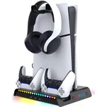 iPega P5S006 Multifunkční Nabíjecí RGB Stojan s Chlazením pro PS5 Slim Black 6974363711009