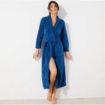 Šála Dlouhá fleecový župan se šálovým límcem modrá 54