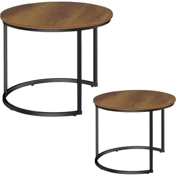 Konferenční stolek LEAN Toys 26597 Sada kulatých konferenčních stolků 2v1, přírodní dřevo/černá