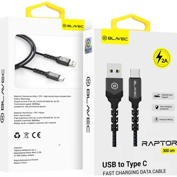 Datový kabel Kabel Blavec USB - USB typ C, 3 m, černý