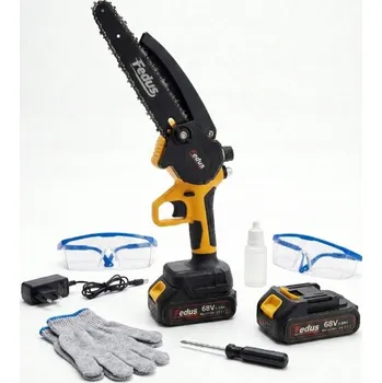 Motorová pila FEDUS 2x 5,0 Ah + Kufr, Nabíječka, Vodící Lišta, Řetěz, Kryt Řetězu, Šroubovák, Rukavice, Ochranné Brýle, Lahvička Na Olej