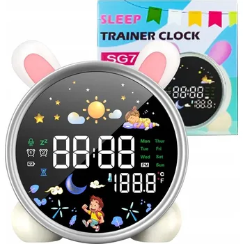 Lampička HODINY BUDÍK AjieQaQ LAMPA NOČNÍ LED DĚTI ČASOVAČ AKUMULÁTOR BÍLÝ KRÁLÍK