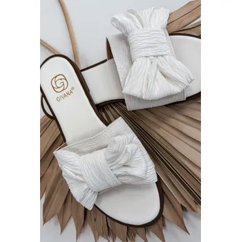 Dámské žabky Dámské pantofle na ploché podrážce s mašlí bílé Amivelle 37