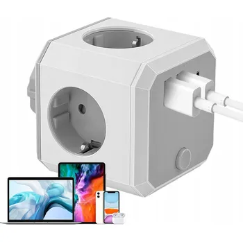 Elektrická zásuvka PRODLUŽOVACÍ KOSTKA NAPÁJECÍ 3 USB 4 ZÁSUVKY CHYTRÁ LIŠTA BÍLÁ