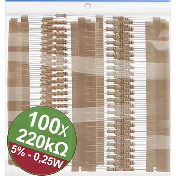Rezistor Quadrios 22P078 22P078 sada uhlíkových rezistorů 220 kΩ axiální 0.25 W 5 procent 1 sada