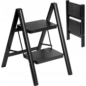 Žebřík ŽEBŘÍK DOMÁCÍ SKLÁDACÍ ŽEBŘÍK DO KUCHYNĚ, 2 STUPNĚ, KOVOVÝ OCELOVÝ, 150 kg