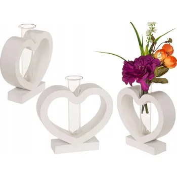 Obraz Bílé Srdce s Zkumavkou na Květiny - Unikátní Dekorace do Vašeho Interiéru