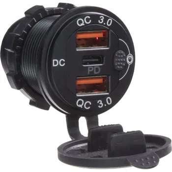 2x nabíječka USB QC3.0 + USB-C, voděodolná, hliníková do panelu - 34724R