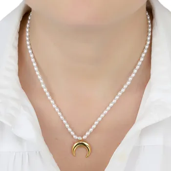 Náhrdelník NÁHRDELNÍK perly OCEL UŠLECHTILÁ POZLÁCENÁ měsíc