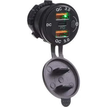 2x nabíječka USB QC3.0 + USB-C, voděodolná, hliníková do panelu - 34724G