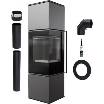 Krbová kamna KAMNA VOLNĚ STOJÍCÍ OCELOVÁ ROHOVÁ KOZA REN M LEVÁ ČERNÁ SADA