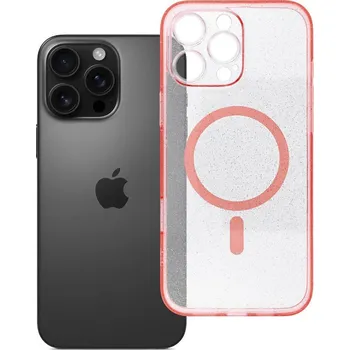 Náhradní díl pro mobilní telefon Kryt Clear Mag Cover Case S ochranou fotoaparátu s Magsafe iPhone 16 Pro Max Pink Glitter