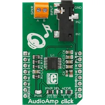 Vývojová deska Vývojová sada pro analogové obvody, AudioAmp click, mikroBUS, MikroElektronika