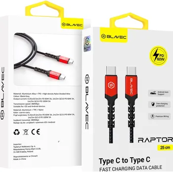 Datový kabel Kabel Blavec USB-C - USB-C 0,25 m černý