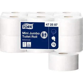 Toaletní papíry Role toaletního papíru, Bílá 12 ks 1000 archů 2 vrstvy vrstva Tork Mini Jumbo